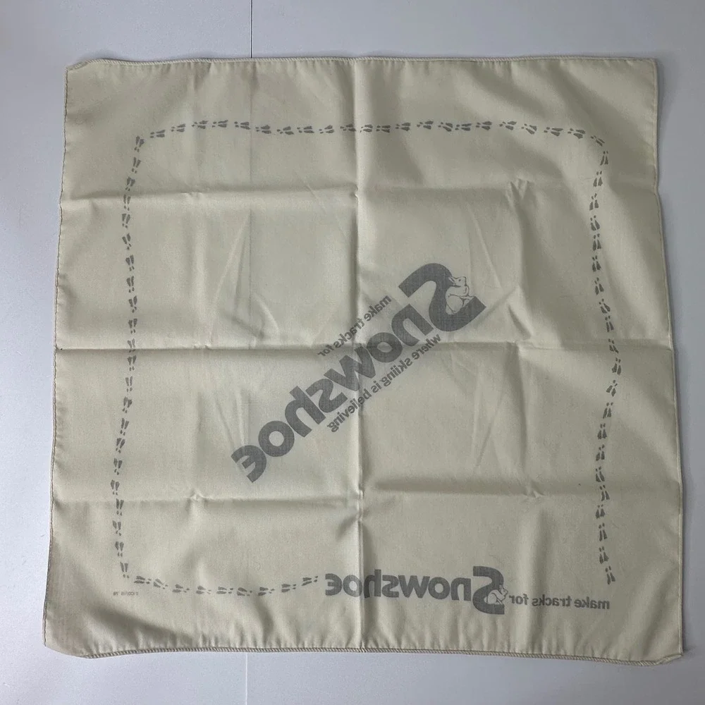 Vtg 1978 Snowshoe Mountain Ski Resort Bandana Scarf Cream Make Tracks Graphic